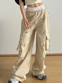 Cargo Wide Leg Pants with Bow Tie Details