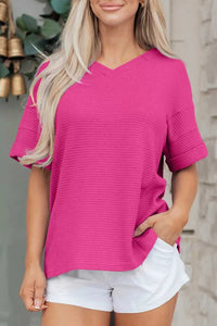 Textured Waffle Knit V-Neck T-Shirt 100100332511740 29 Affordable Fashion Under $100 Jerry's Apparel 