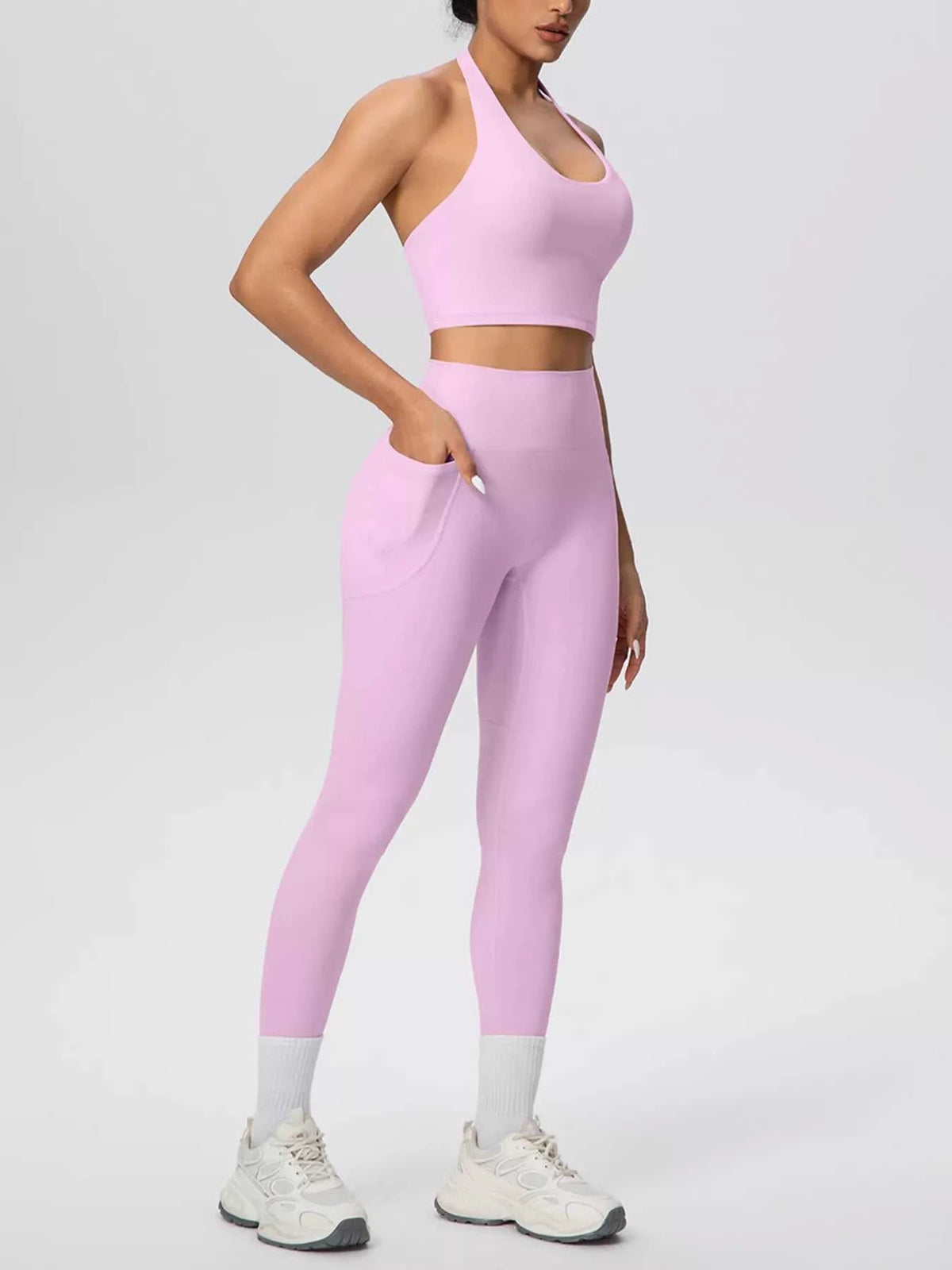 Halter Neck Crop Top and High-Waisted Leggings Active Set 101006684139191 85 Affordable Fashion Under $100 Jerry's Apparel 