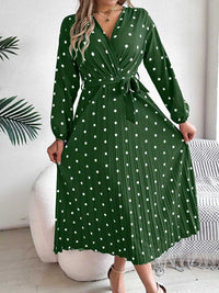 Front Tie Polka Dot Midi Pleated Dress 100100612892124 36 Gifts for Her Jerry's Apparel 