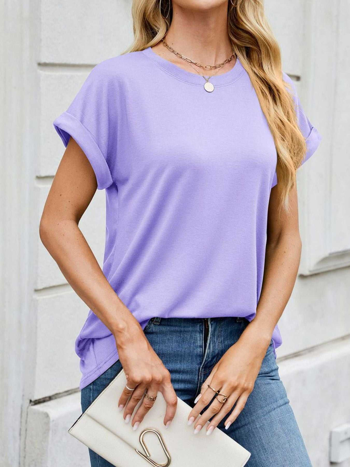 Casual Rolled Sleeve Solid Color T-Shirt 100100517201662 22 Affordable Fashion Under $100 Jerry's Apparel 