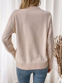 Perfee Flower Round Neck Long Sleeve Sweater