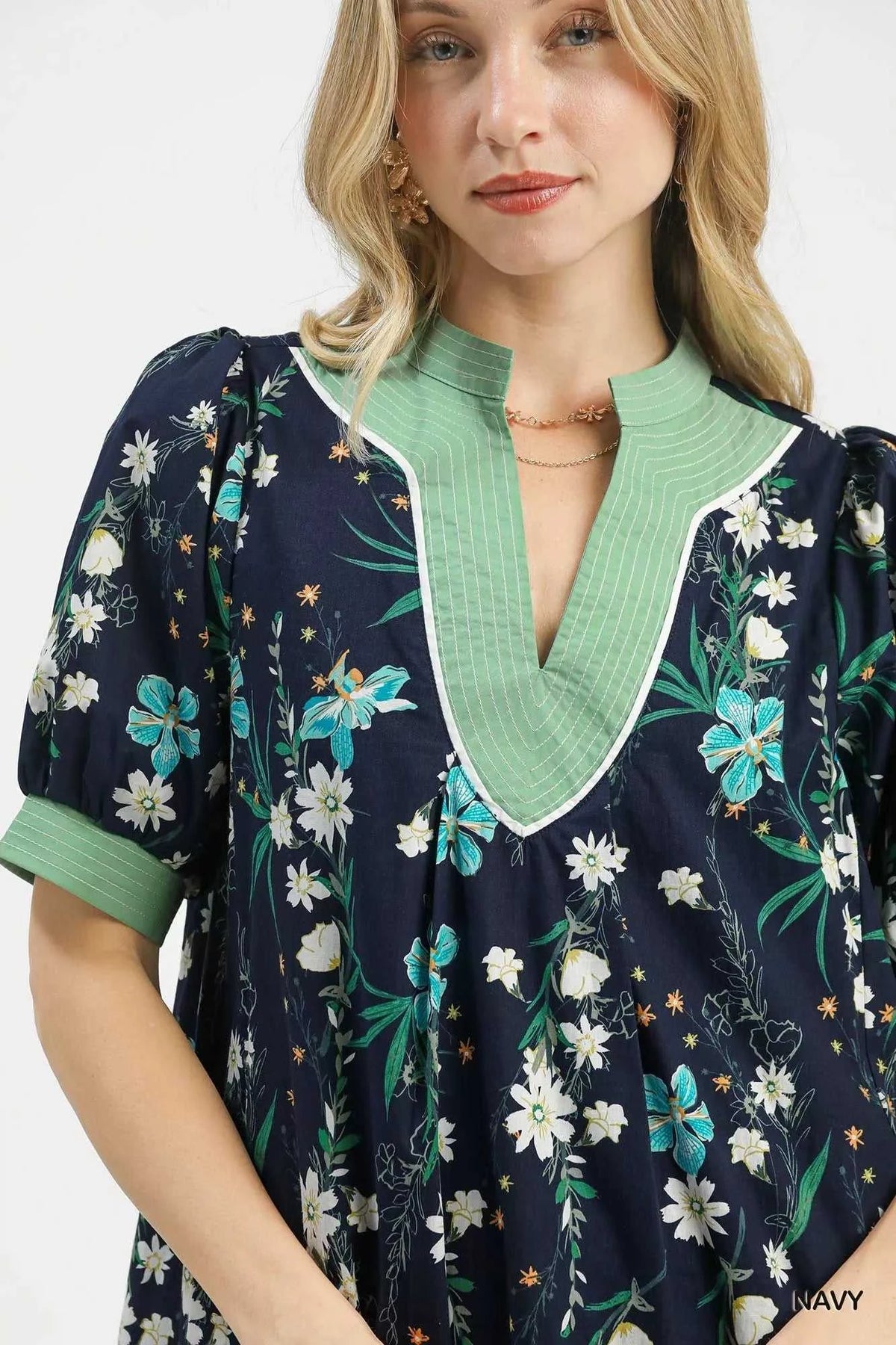 Umgee Floral Puff Sleeve Dress with Contrast Trim 100100245731554 62 Affordable Fashion Under $100 Jerry's Apparel 