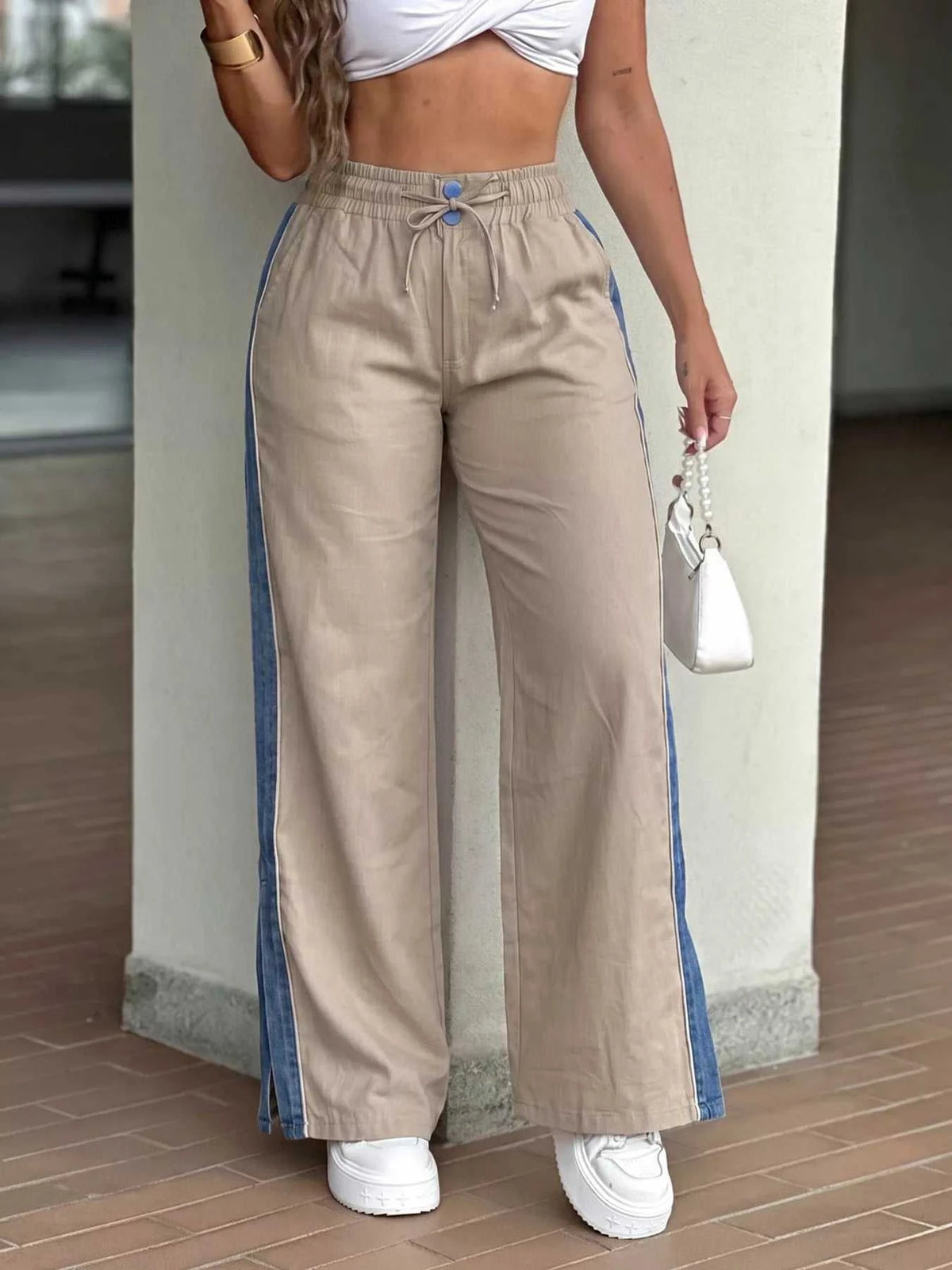 Contrast Side Panel Wide Leg Pants 100100681873213 40 Jerry's Apparel 