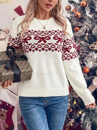 Bow Pattern Long Sleeve Christmas Sweater 101002024148345 51 Affordable Fashion Under $100 Jerry's Apparel 