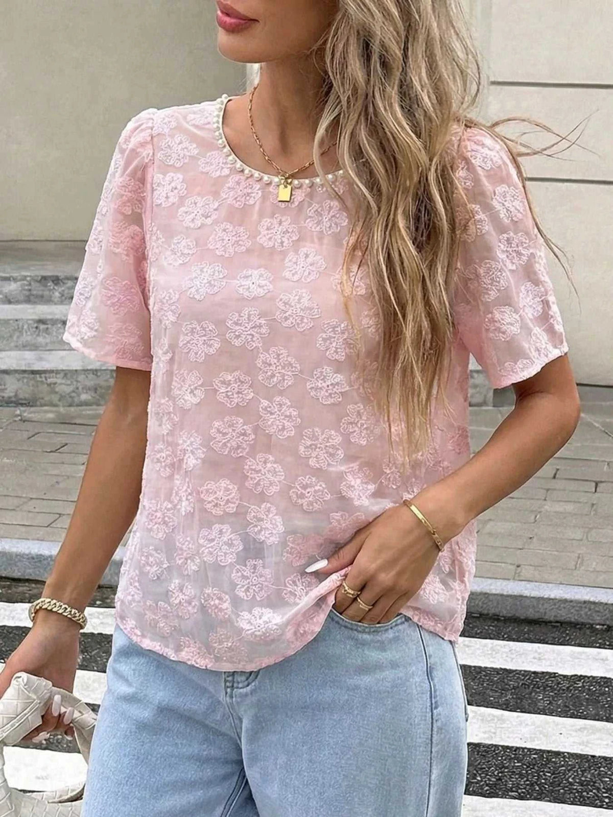 Floral Embroidered Pearl Trim Blouse 100100917125958 31 Affordable Fashion Under $100 Jerry's Apparel 