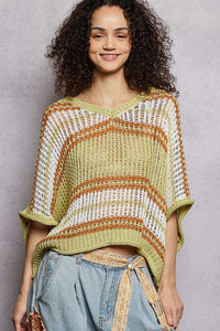 POL Openwork Lightweight Striped V-Neck Knit Top 100100195051642 59 Affordable Fashion Under $100 Jerry's Apparel 