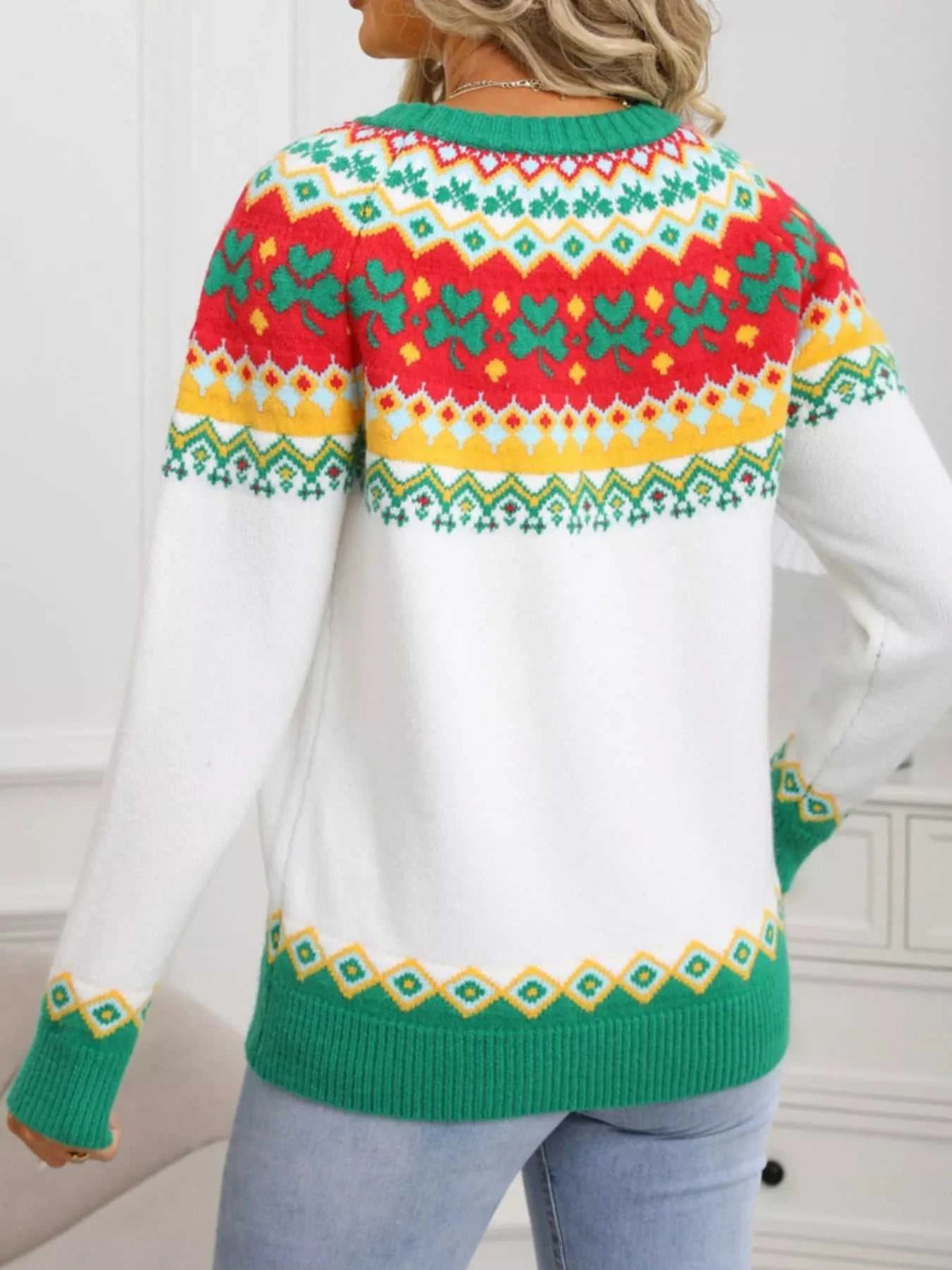 Clover Pattern Round Neck Knitted Sweater 100100324536502 52 Affordable Fashion Under $100 Jerry's Apparel 