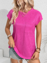 Round Neck Cap Sleeve Blouse