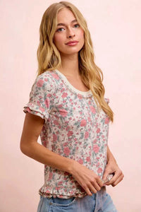 BiBi Rose Printed Slub Knit Ruffled Sleeves Top 100100307291292 38 Affordable Fashion Under $100 Jerry's Apparel 