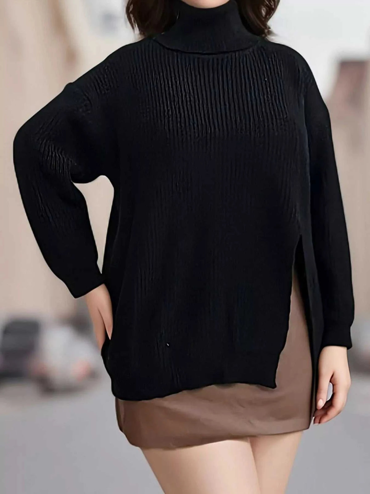 Plus Size Side Slit Ribbed Turtleneck Sweater 101002194688617 38 Affordable Fashion Under $100 Jerry's Apparel 