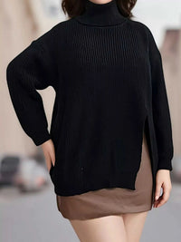 Plus Size Side Slit Ribbed Turtleneck Sweater 101002194688617 38 Affordable Fashion Under $100 Jerry's Apparel 