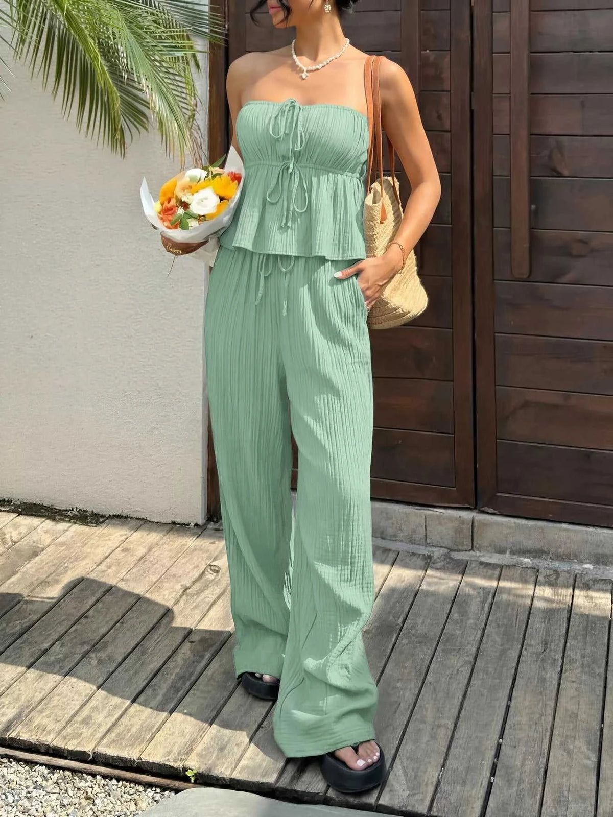 Tube Top and Wide-Leg Pants Set 100100877151663 41 Affordable Fashion Under $100 Jerry's Apparel 