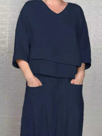 Full Size V-Neck Long Sleeve Top and Pants Set Plus Size 100100878243855 49 Affordable Fashion Under $100 Jerry's Apparel 