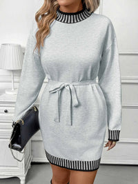 Striped Trim Tie Waist Sweater Dress 100100252941257 47 Affordable Fashion Under $100 Jerry's Apparel 