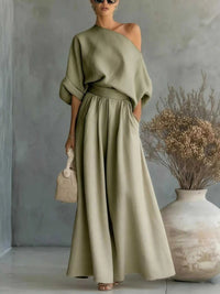 Full Size One Shoulder Top and Wide Leg Pants Set Plus Size 100100608957632 46 Affordable Fashion Under $100 Jerry's Apparel 
