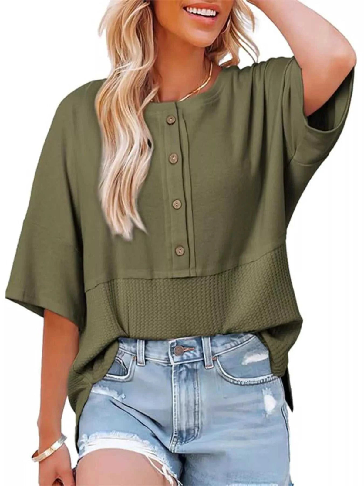 Button Detail Texture Knit T-Shirt 100100489140397 26 Affordable Fashion Under $100 Jerry's Apparel 