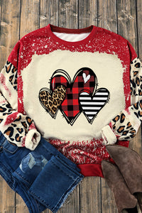 Three Heart Leopard Round Neck Sweatshirt