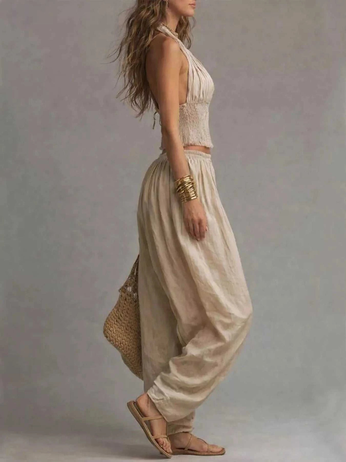 Full Size Halter Neck Top and Wide-Leg Harem Pants Two-Piece Set Plus Size 101001693228810 50 Affordable Fashion Under $100 Jerry's Apparel 