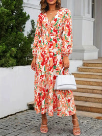 Floral Long Sleeve Wrap Midi Dress
