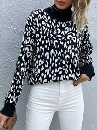 Leopard High Neck Pullover Sweater 100100627892651 40 Affordable Fashion Under $100 Jerry's Apparel 