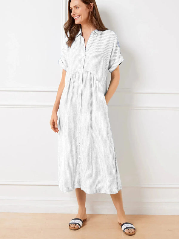 Full Size Striped Button-Front Midi Dress Plus Size