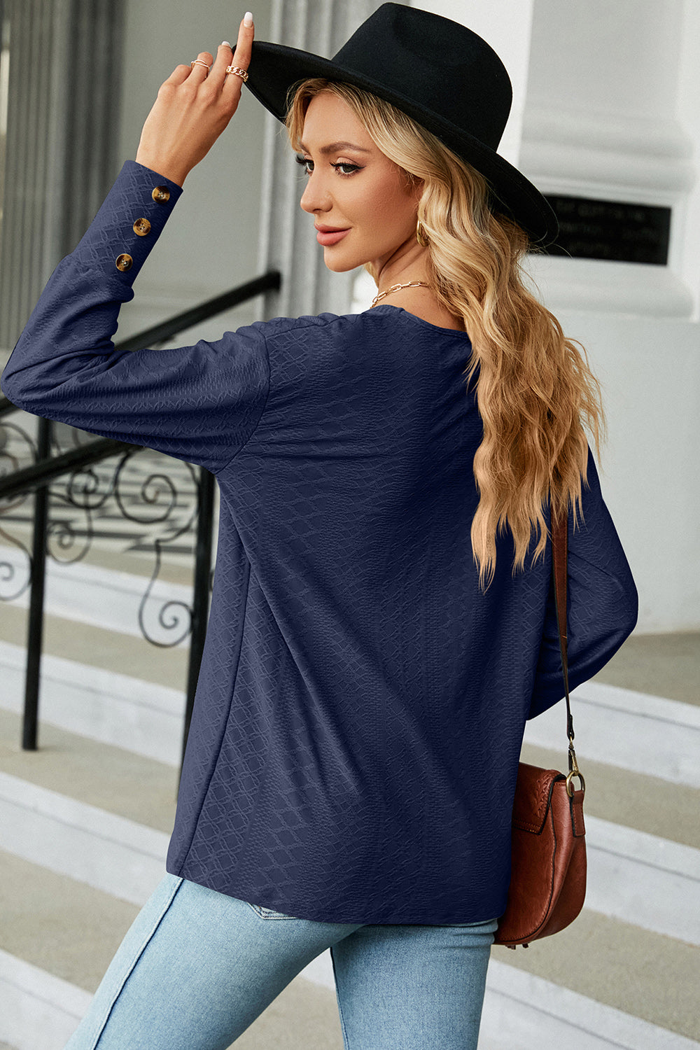 V-Neck Lantern Sleeve T-Shirt