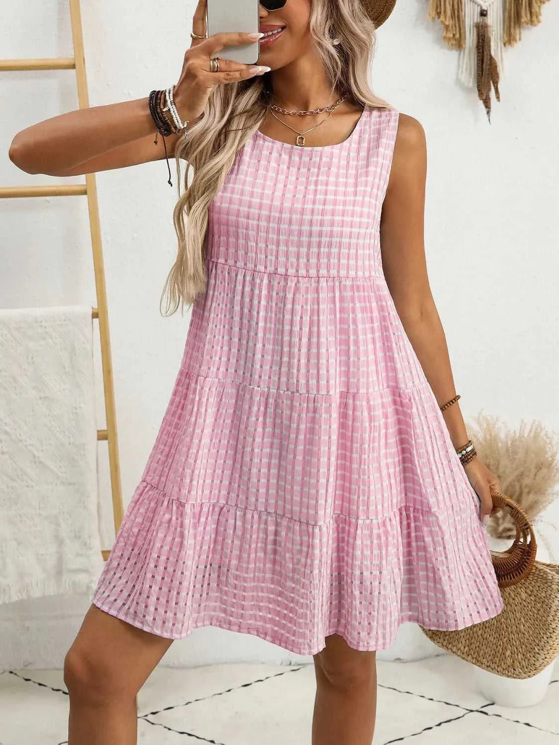 Plaid Round Neck Sleeveless Mini Dress 100100093541083 32 Affordable Fashion Under $100 Jerry's Apparel 
