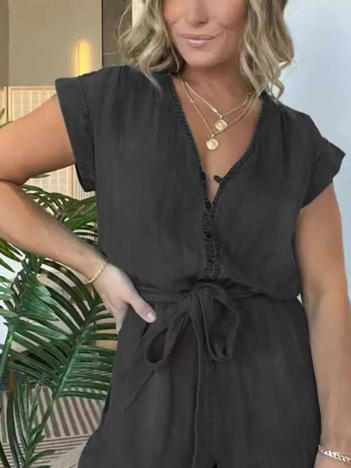 Full Size Tie Waist Cap Sleeve Romper Plus Size 100100206780989 60 Affordable Fashion Under $100 Jerry's Apparel 