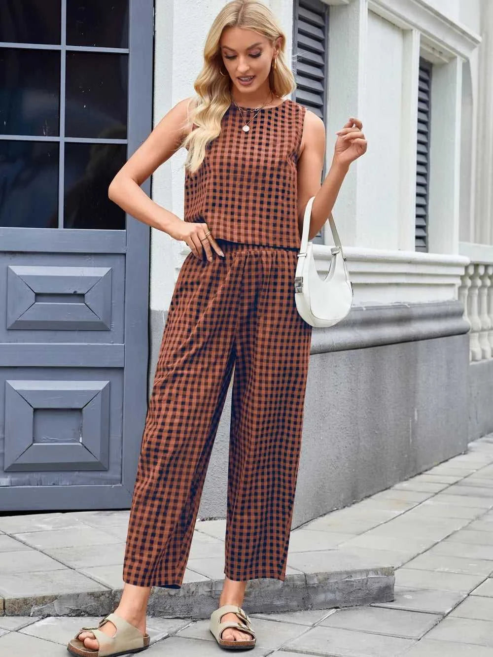 Plaid Sleeveless Top and Pants Set 100100045523661 39 Affordable Fashion Under $100 Jerry's Apparel 