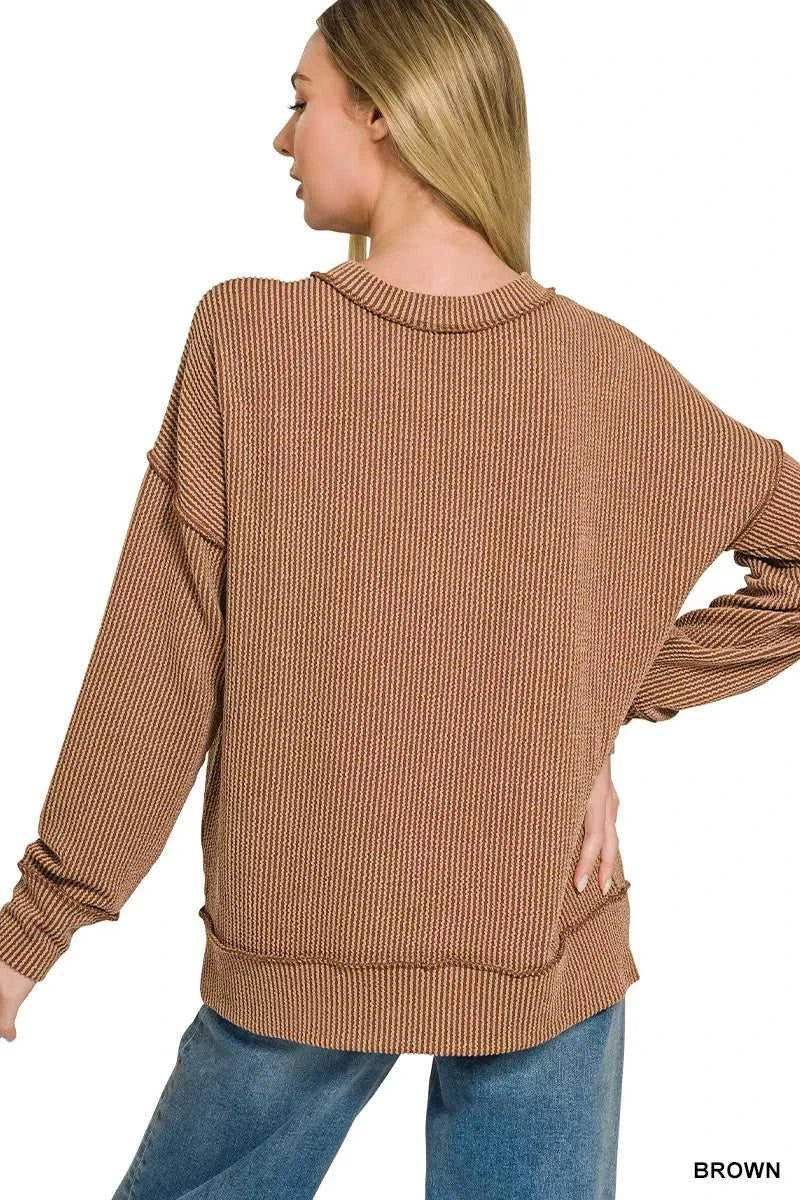Zenana Corded Rib Long Sleeve Round Neck Top 100100598621089 23 Affordable Fashion Under $100 Jerry's Apparel 