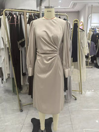 Long Sleeve Satin Ruched Midi Dress 101001413445997 63 Affordable Fashion Under $100 Jerry's Apparel 