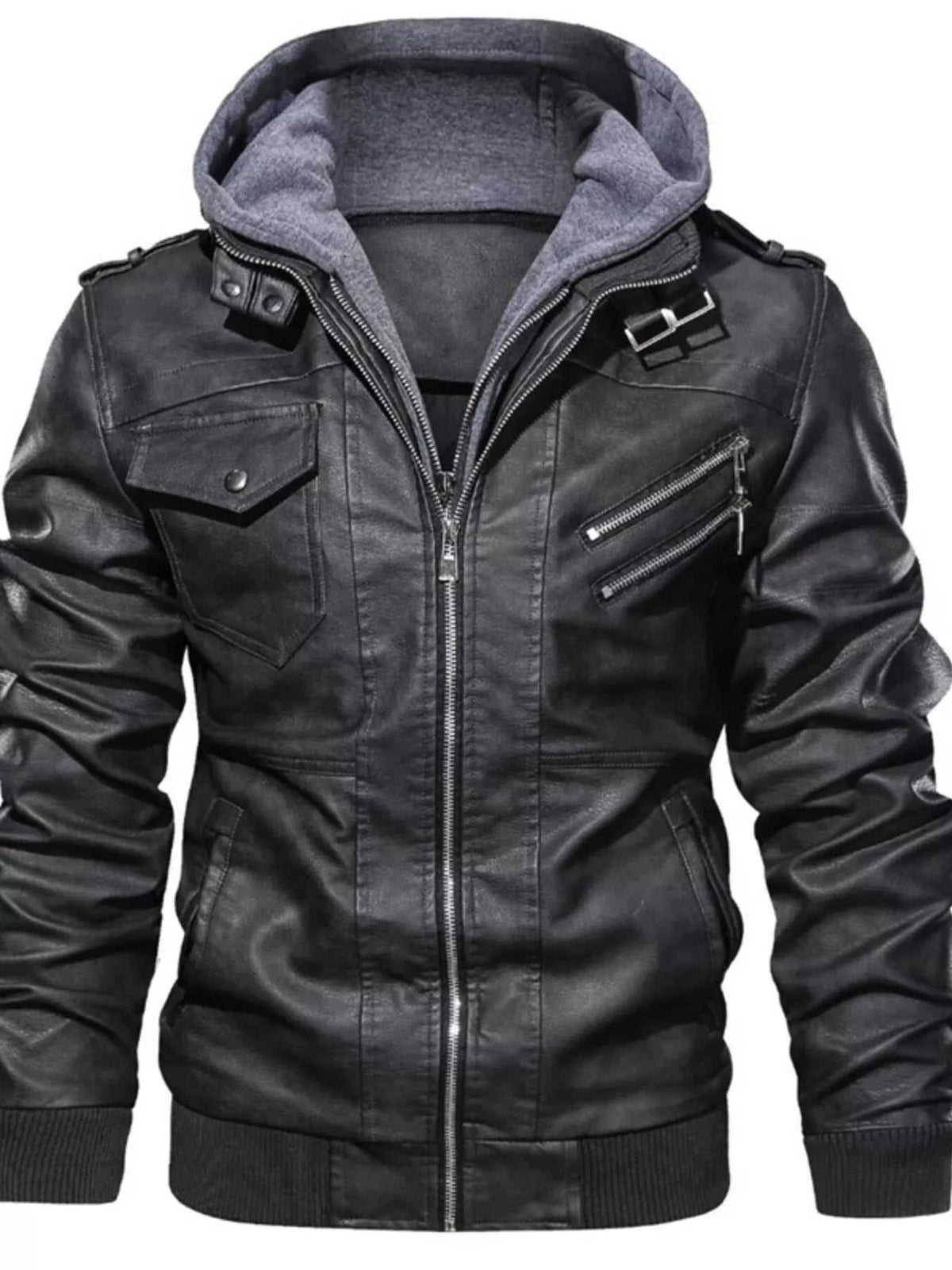 Men's Full Size Hooded Faux Leather Moto Jacket Plus Size 100400161564305 96 Affordable Fashion Under $100 Jerry's Apparel 