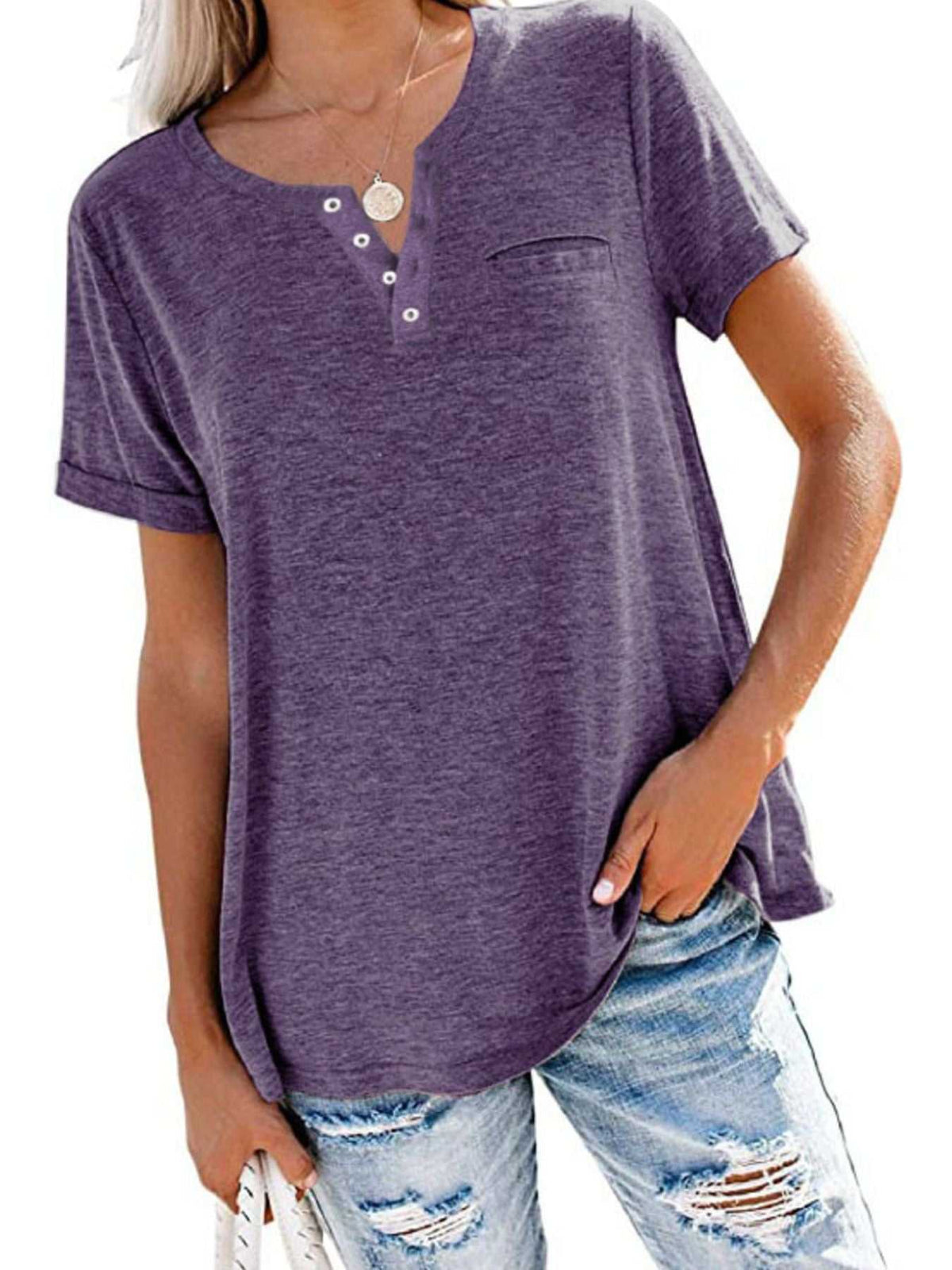 Full Size Casual Button-Front Pocket T-Shirt Plus Size 100100332926405 27 Affordable Fashion Under $100 Jerry's Apparel 