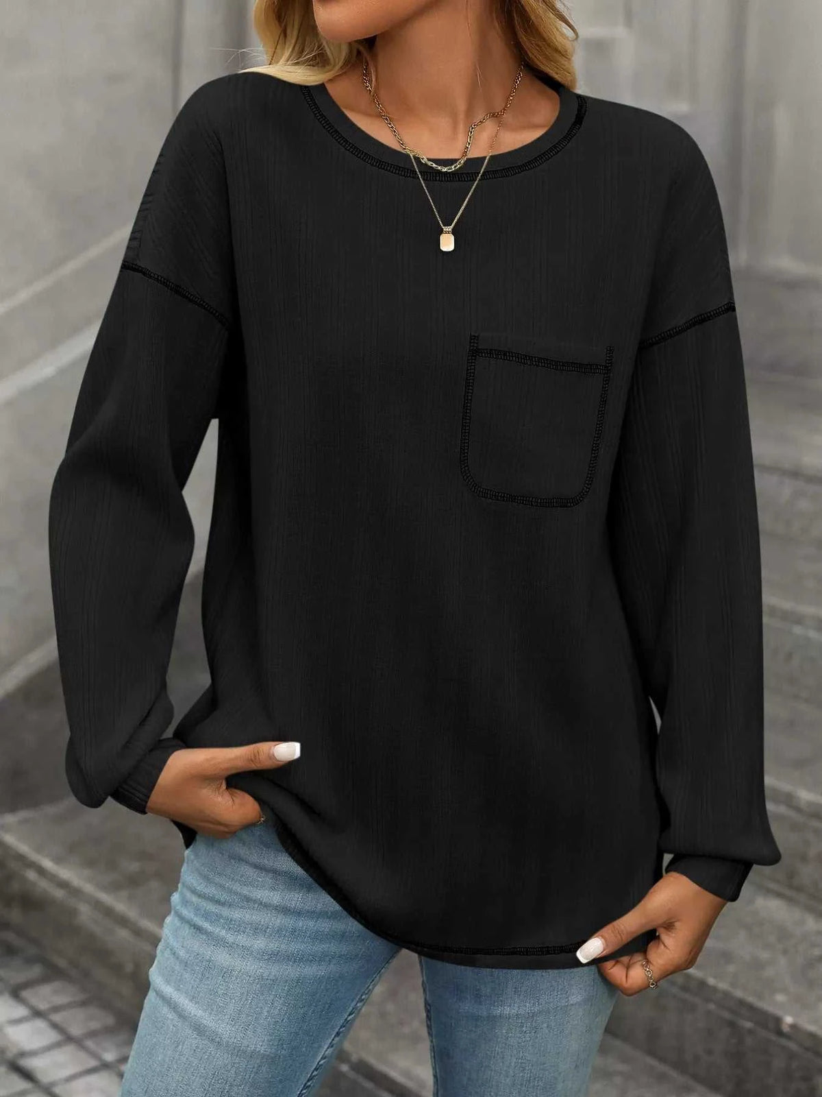 Casual Pocket Detail Long Sleeve T-Shirt 100100634941876 34 Affordable Fashion Under $100 Jerry's Apparel 