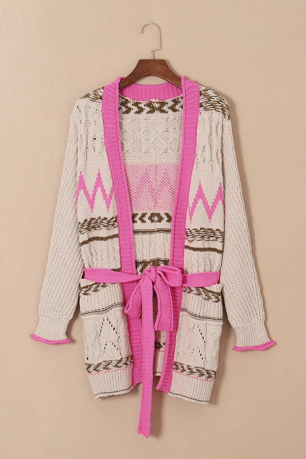 Contrast Tied Open Front Cardigan