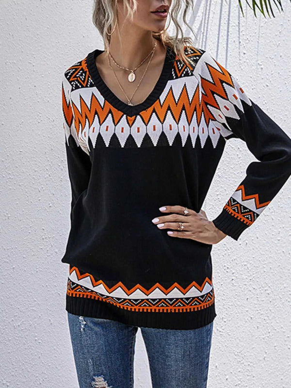 Geometric Pattern V-Neck Sweater 100100299440733 47 Affordable Fashion Under $100 Jerry's Apparel 