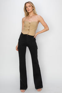 Full Size High Rise Side Slit Cargo Bootcut Jeans