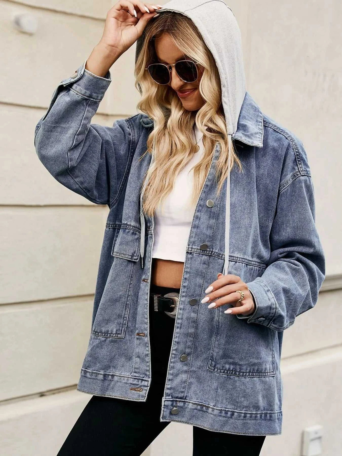 Oversized Button Up Denim Jacket with Hood 100100876233269 72 Affordable Fashion Under $100 Jerry's Apparel 