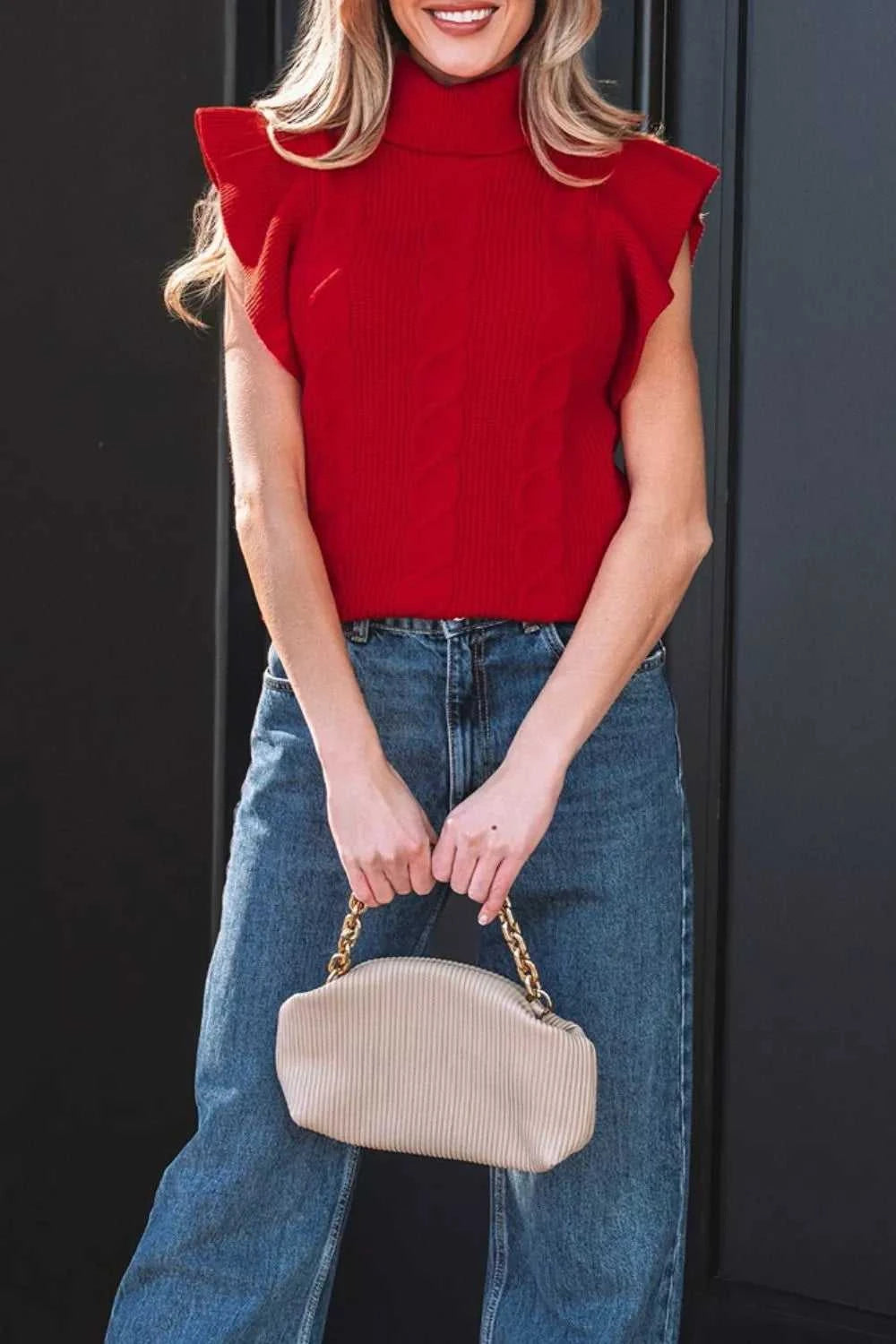 Cable Knit Turtleneck Ruffled Short Sleeve Sweater 101002004961931 44 Affordable Fashion Under $100 Jerry's Apparel 