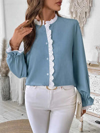 Perfee Lace Detail Button Down Long Sleeve Shirt 100100244411847 35 Affordable Fashion Under $100 Jerry's Apparel 