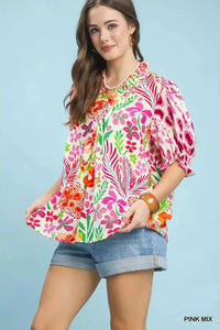 Umgee V-Neck Ruffle Trim Puff Sleeve Top 100100313981053 49 Affordable Fashion Under $100 Jerry's Apparel 