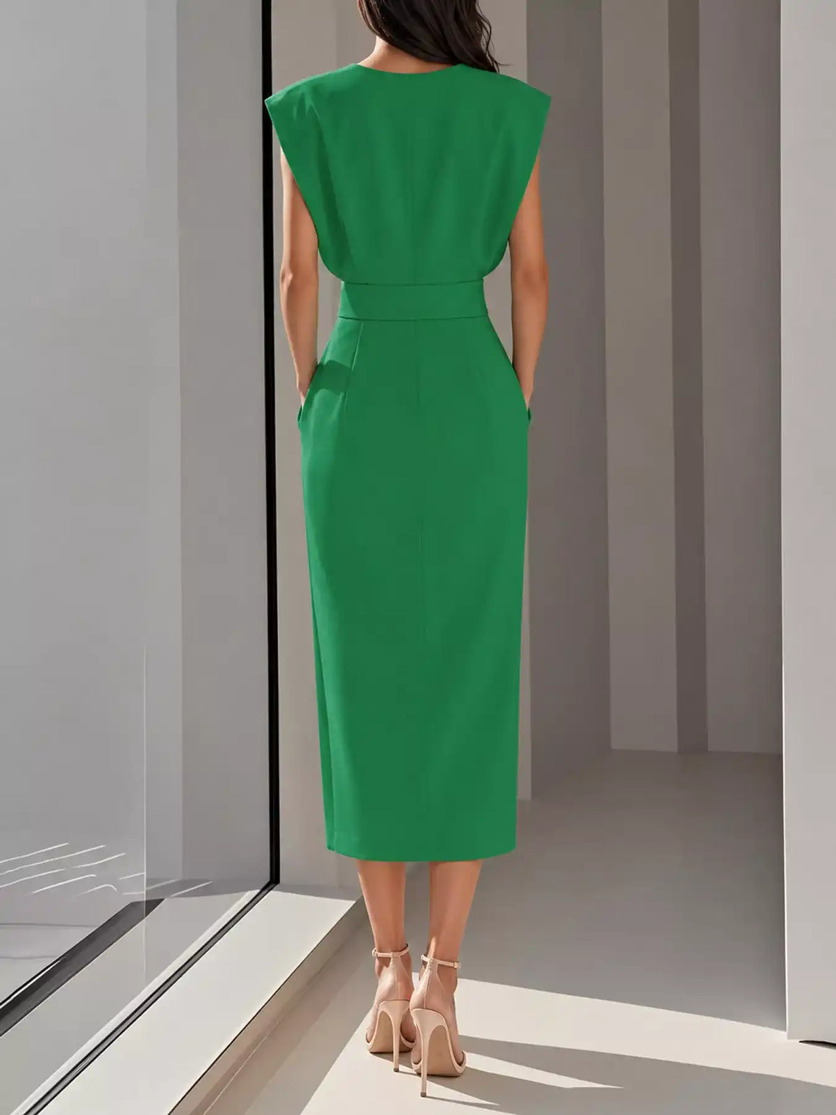 Sleeveless Midi Dress with Gold Button Detail and Side Slit 101001590890082 42 Affordable Fashion Under $100 Jerry's Apparel 