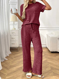 Ribbed Knit Short Sleeve Top and Pants Lounge Set 100100838010625 40 Affordable Fashion Under $100 Jerry's Apparel 