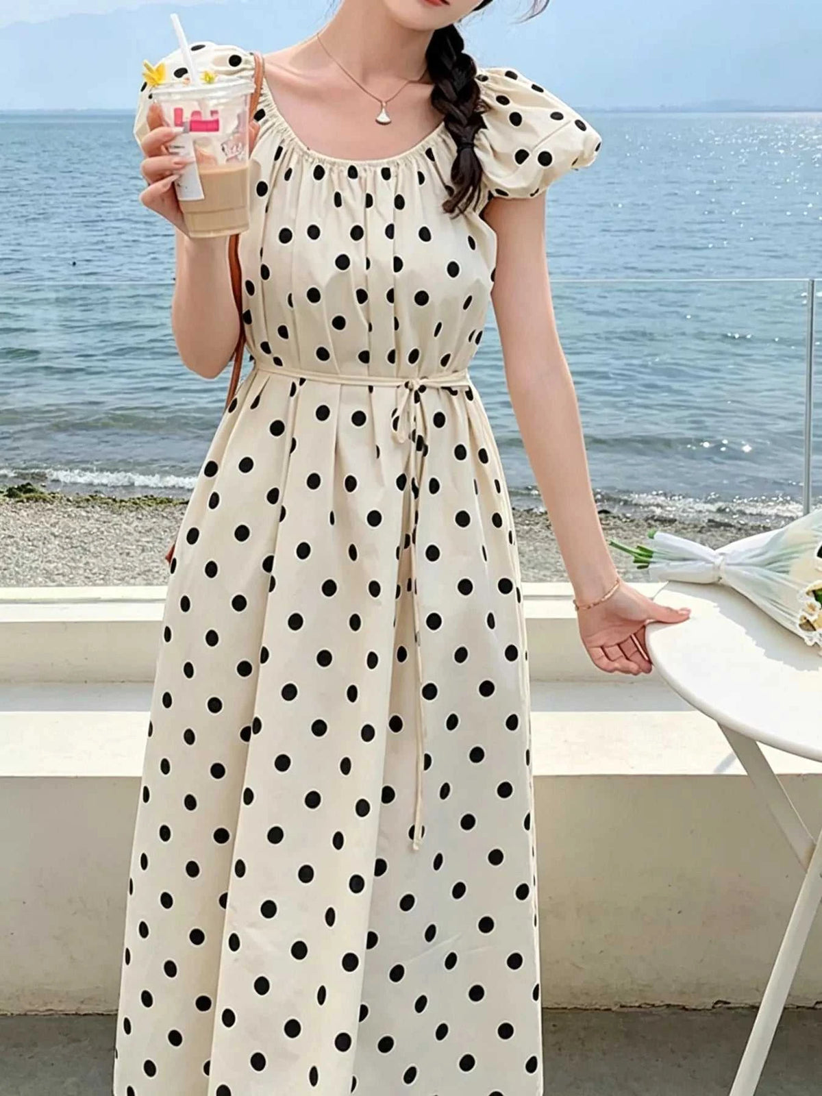 Polka Dot Puff Sleeve Midi Dress 100100808380411 41 Affordable Fashion Under $100 Jerry's Apparel 