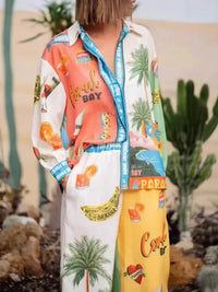 Printed Button Up Shirt and Pants Set