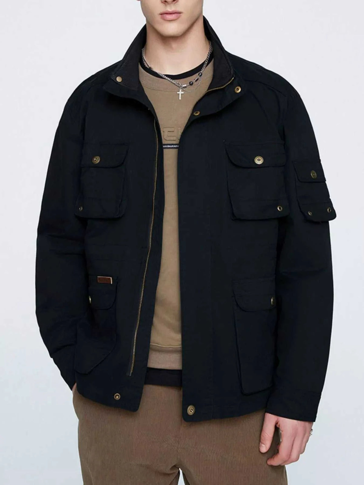 Men's Plus Size Multi-Pocket Zip Up Jacket 100400834848809 191 Fashion Forward Plus Size Clothing Jerry's Apparel 