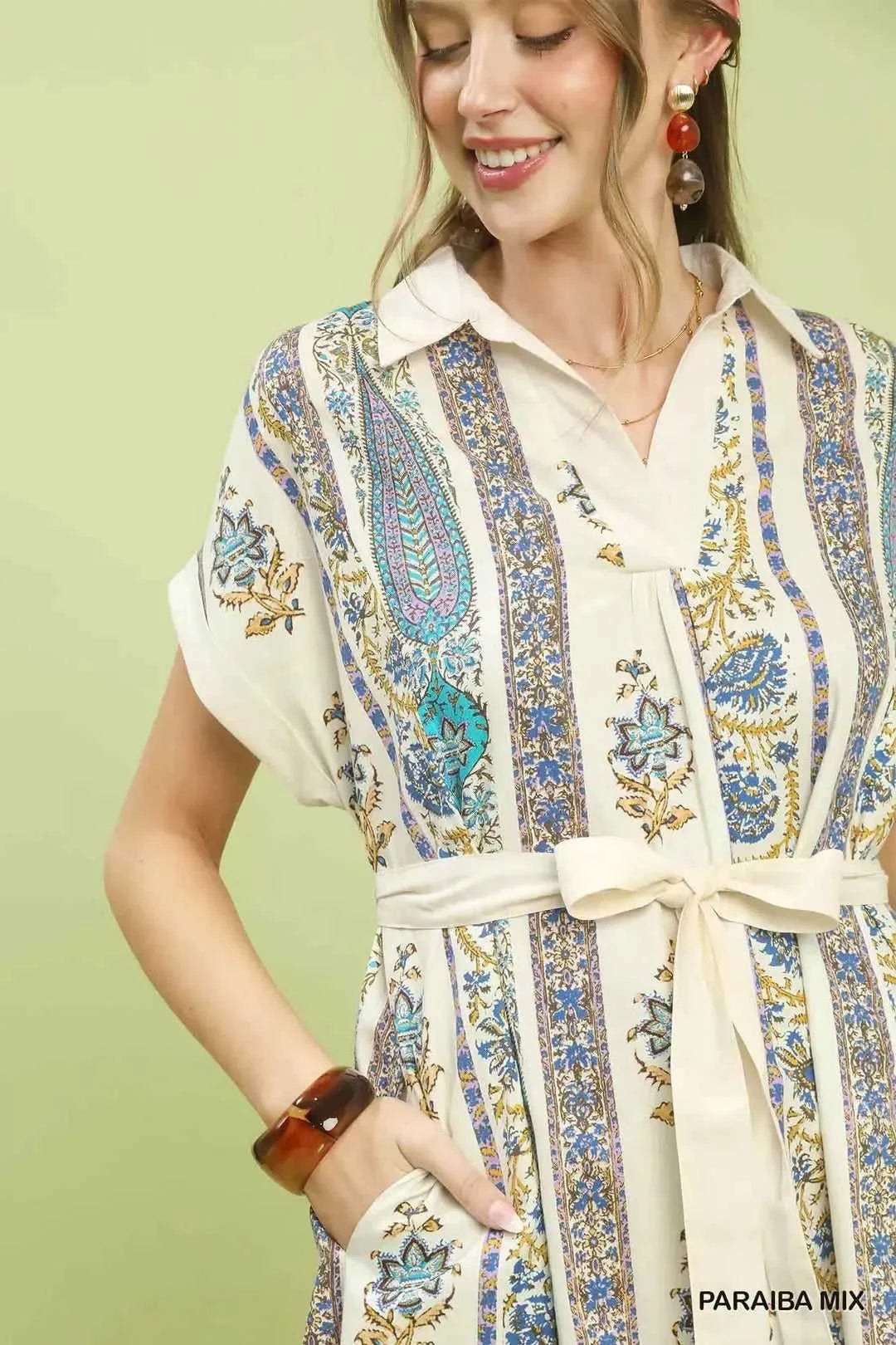 Umgee Vertical Print Tie Waist Midi Dress 100100805301264 64 Affordable Fashion Under $100 Jerry's Apparel 