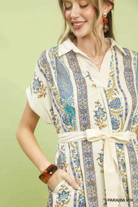 Umgee Vertical Print Tie Waist Midi Dress 100100805301264 64 Affordable Fashion Under $100 Jerry's Apparel 