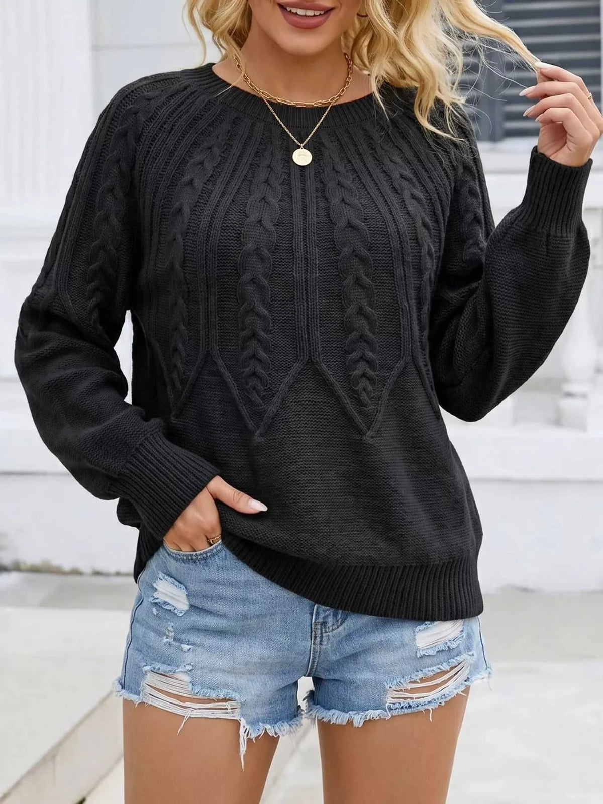 Cable-Knit Round Neck Sweater 101002284962513 34 Affordable Fashion Under $100 Jerry's Apparel 